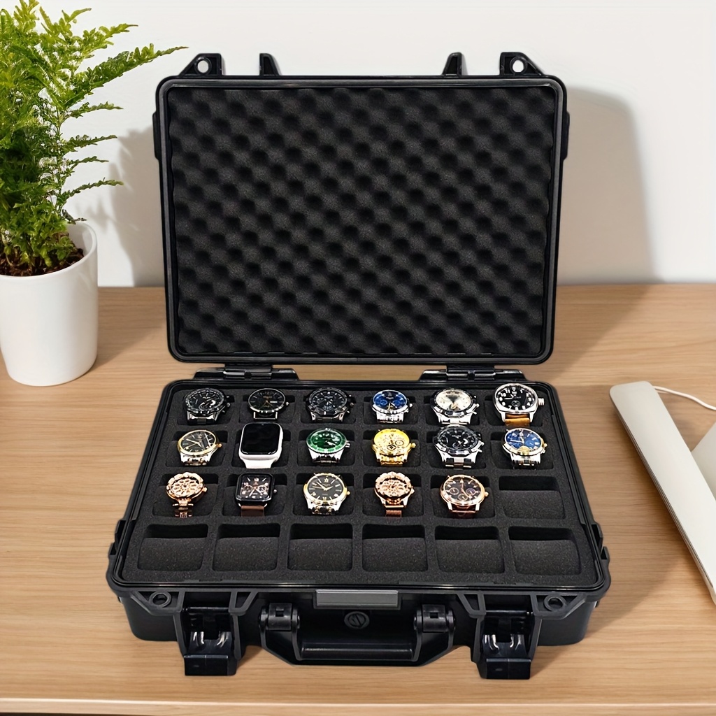waterproof watch storage box protective case for storing 6 12 24 watches hard shell design with pp abs material shock resistant and pressure proof pu foam filling multifunctional watch and jewelry storage box ideal gift for fathers day valentines day christmas or anniversaries 0