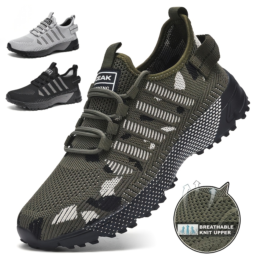 mens summer low top breathable camouflage mesh running shoes outdoor anti slip plus size casual athletic shoes