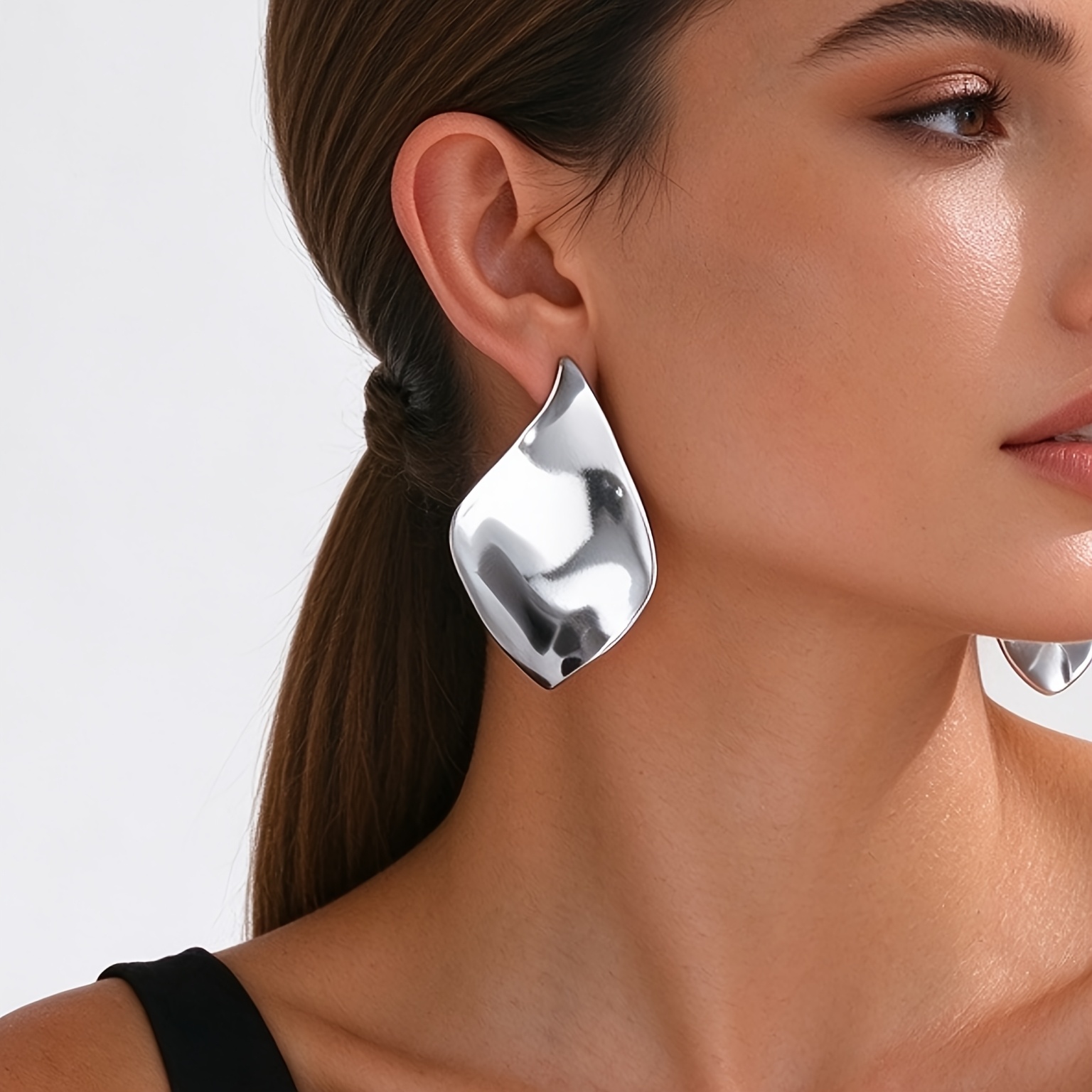 Women's Irregular Hammered Metal Statement Earrings, Unique Design