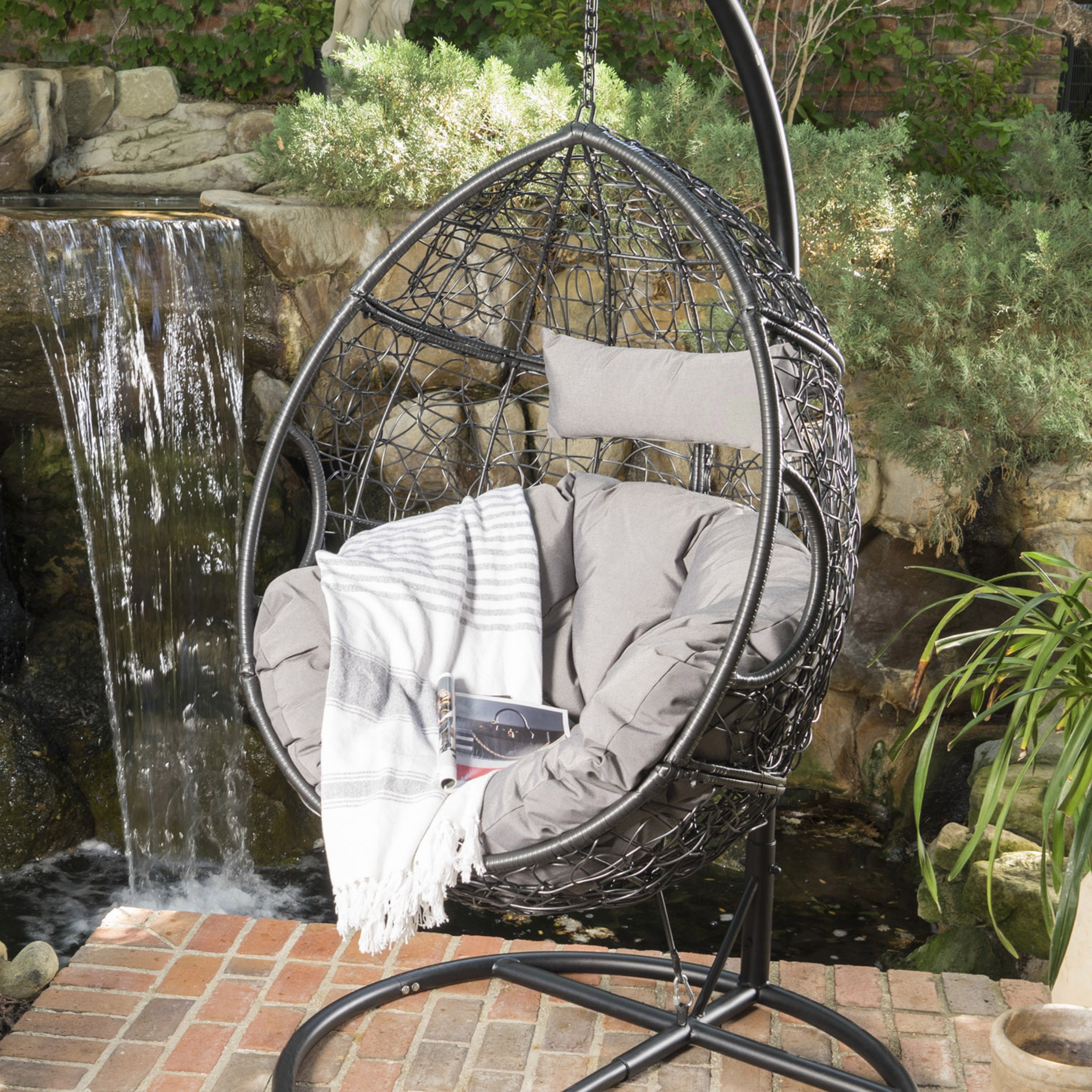 37 75 26 5 49 inch hammock chair with removable waterproof polyester seat cushion in neutral tones with a durable woven finish durable and versatile suitable for outdoor scenes such as garden terrace backyard 0