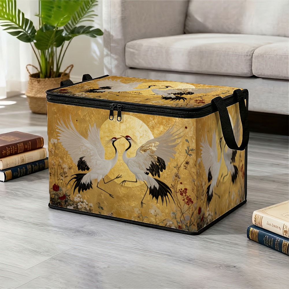 TEMU 1pc Foldable Oriental Classic Multi-functional Clothing Storage Box With Handle, Suitable For Home Wardrobe Storage And Clothing Organization.