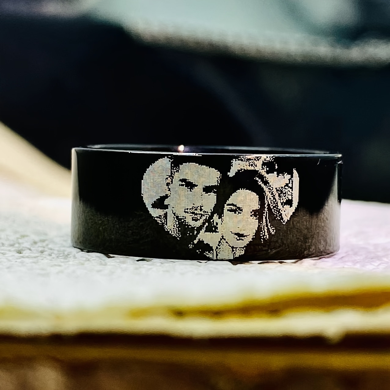 Personalized Picture Ring Engraved Custom Image Polished Durable Couple Family