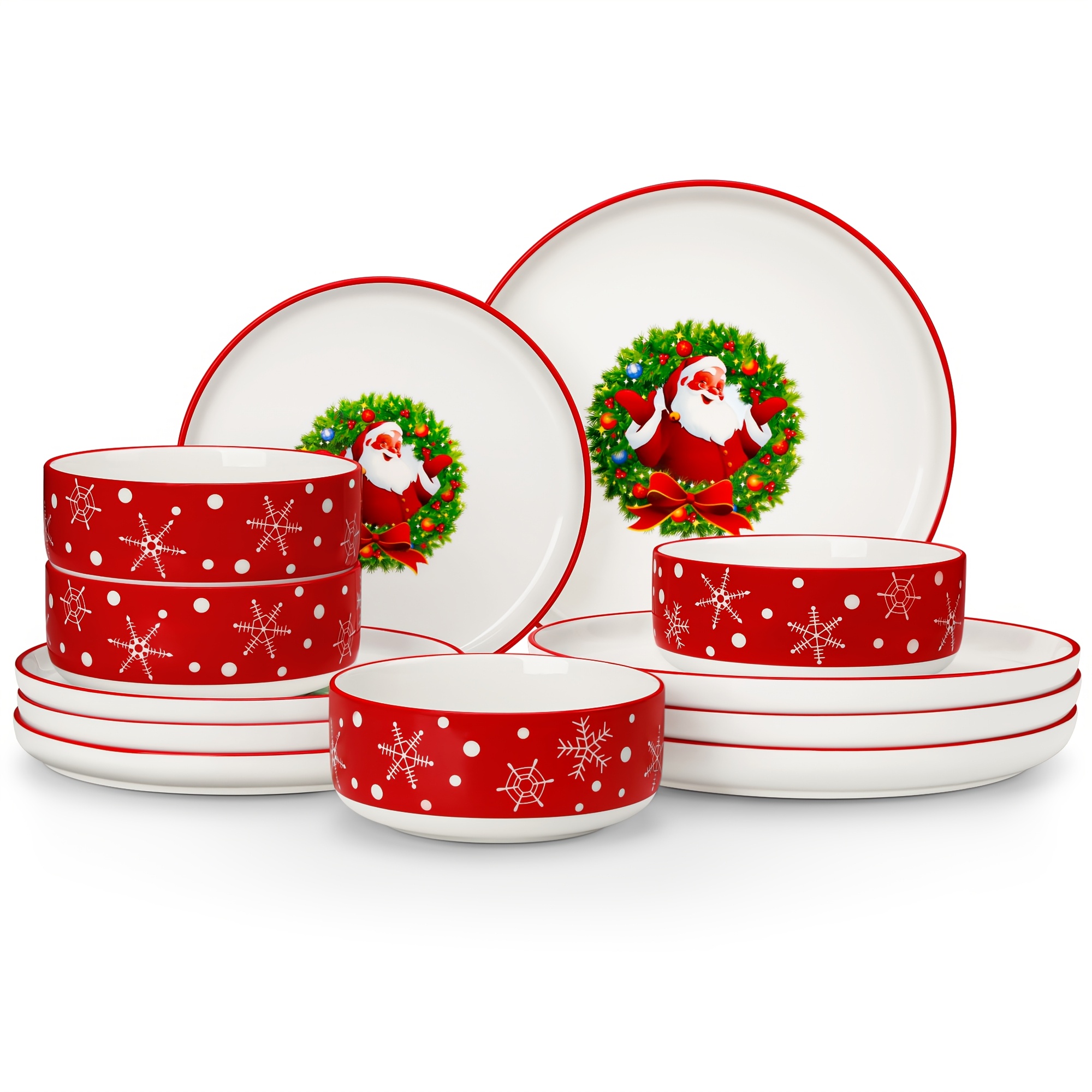Image of 12pcs Modern Christmas Dinnerware Set Suitable For 4 - Tree Plates & Bowls, Porcelain Tableware With Dinner Plates, Dessert Plates & Cereal Bowls, Festive Holiday Table Setting Gift Box For Gatherings