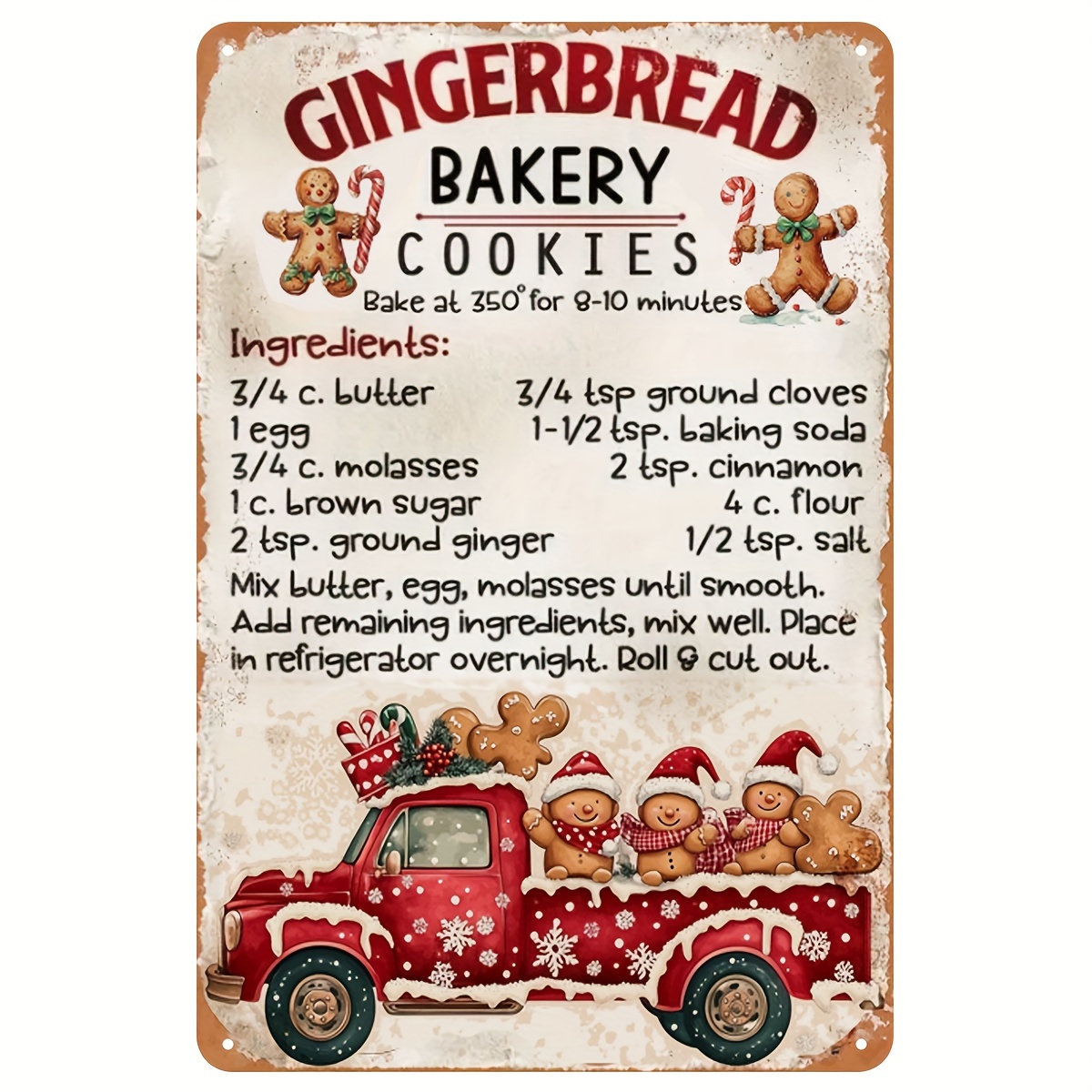 

1pc Vintage Christmas Gingerbread Bakery Sign, Rustic Metal Wall Decor, 8x12inch, Multi-purpose For Home, Bar, & Outdoor Spaces, English Language