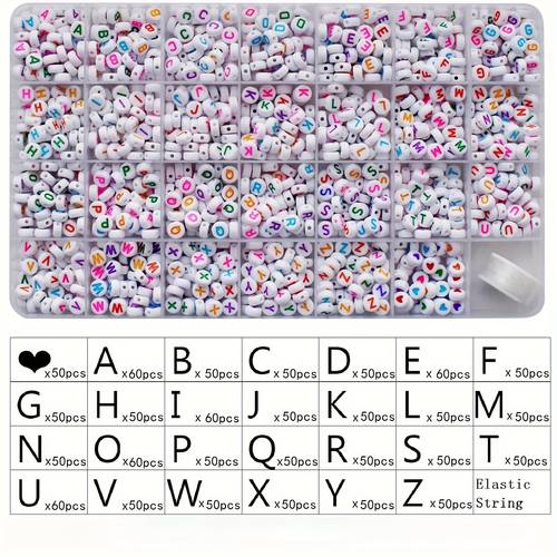 1400pcs 4x7mm letter beads friendship bracelet alphabet beads kit white round acrylic colorful alphabet beads a z heart pattern beads for jewelry making bracelets necklaces keychains colored hearts