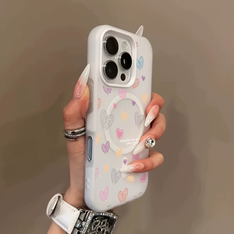 TEMU Funda para teléfono: de línea , funda dos en uno de gelatina de piel de color macarrón simple, cierre magnético a presión y carga inalámbrica,