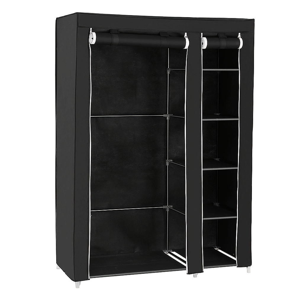 TEMU Bedroom Wardrobe, Fabric Wardrobe With Doors, Non-woven Wardrobe, Suitable For Bedroom, 172x105x43cm, Black, Portable Closets