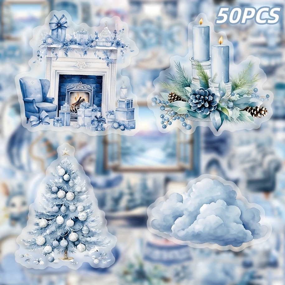 Image of 50pcs Of Christmas Winter-themed Pet Stickers, Suitable For Handmade Journals And Projects, Featuring Natural Scenes For Scrapbooks, Diaries, Phone Cases, Mugs, Helmets, Skateboards, And Gifts