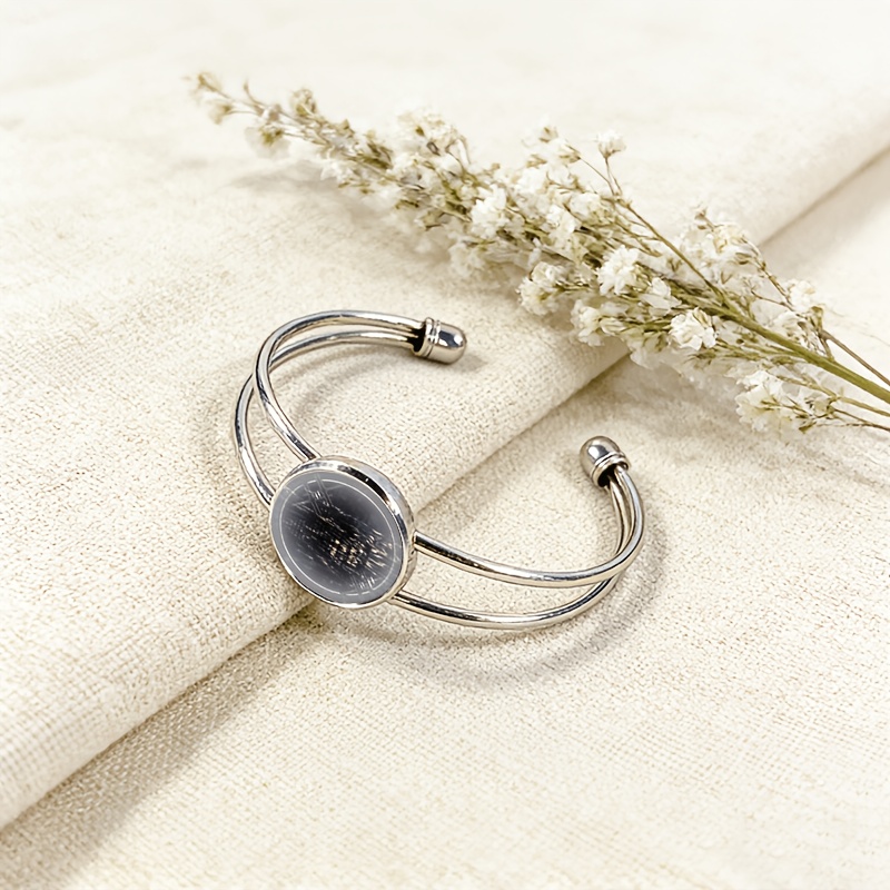 Adjustable Open Bangle with Round Time Gemstone Inlaid