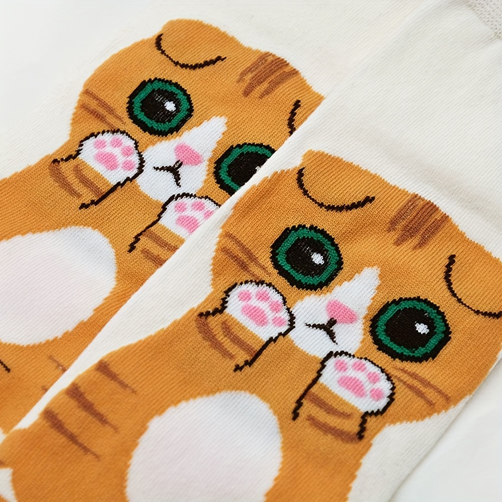 5 or 10 Pairs Girls' Cute Anime Cat socks - Ankle-Length with Multi-Cat Designs (Black, Tabby, White) - Soft Polyester Everyday Winter & Fall Socks for Teen Girls - Machine Washable - Perfect Gift for Cat Lovers, Teenage Footwear, Playful Sock Designs, Knitted Texture, for Teenager