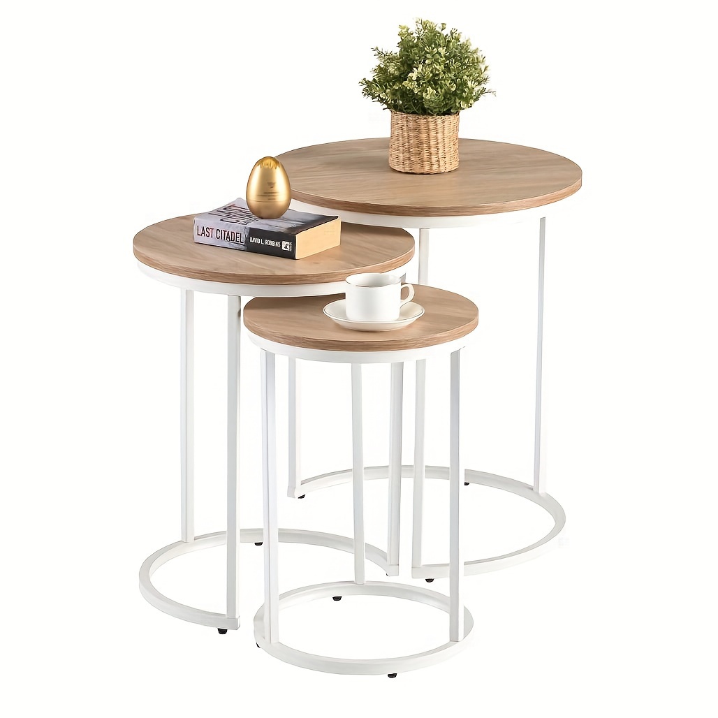 TEMU End Tables, Round Coffee Tables Set Of 3, Modern Side Table With Mental Frame And Mdf Board, Nesting Nightstand For Living Room, Bedroom, White