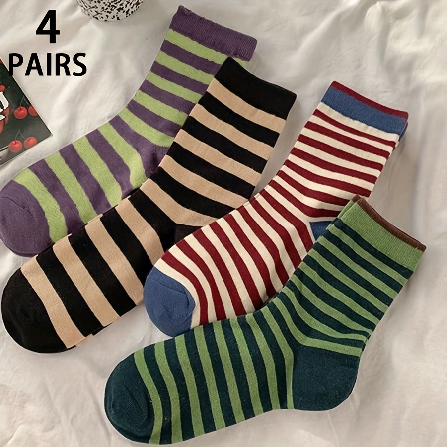 E-shop 4 Paar Damen Color-Block Stricksocken - Verschiedene Muster, Leuchtende & Neutrale Farben, Weiches und Langlebiges Material, Maschinenwaschbar