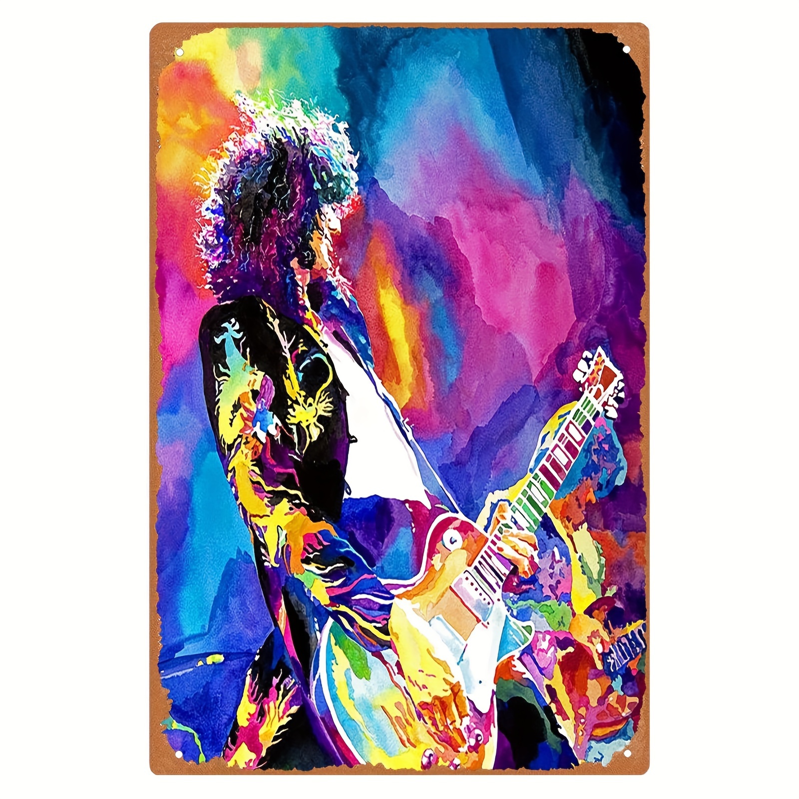 

1 Pcs Vintage Style Iron Metal Tin Sign - Guitarist Artwork, 20x30cm Waterproof & Weather-resistant Wall Decor For Music Enthusiasts