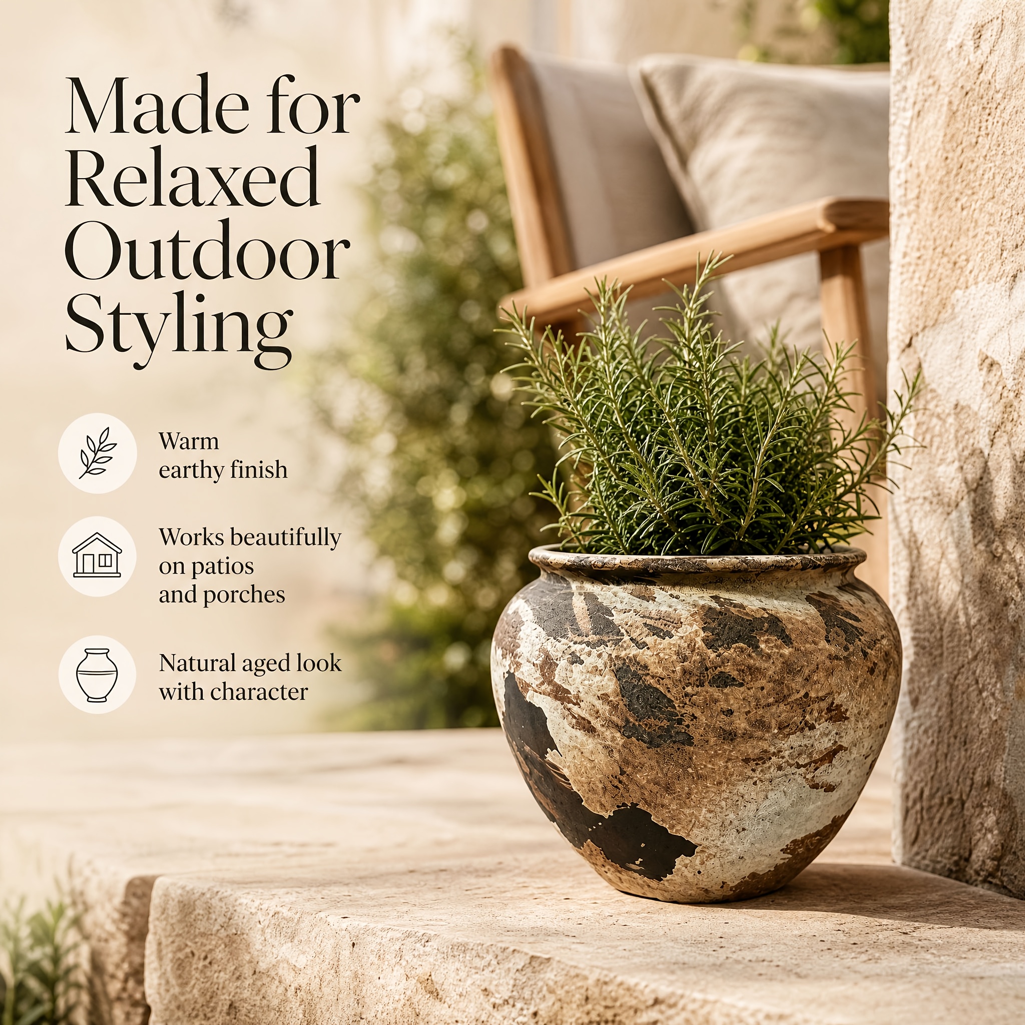 Rustic Wabi-Sabi Ceramic Flower Pot, Approx 15.24cm Tall Wide Mouth Planter, Weatherproof Pot with Drainage, Perfect for Indoor Desktop, Shelf Decor & Outdoor Patio, Deck, Garden, Farmhouse & Cottagecore Style, Natural Earthy Tone Gardening Gift,home