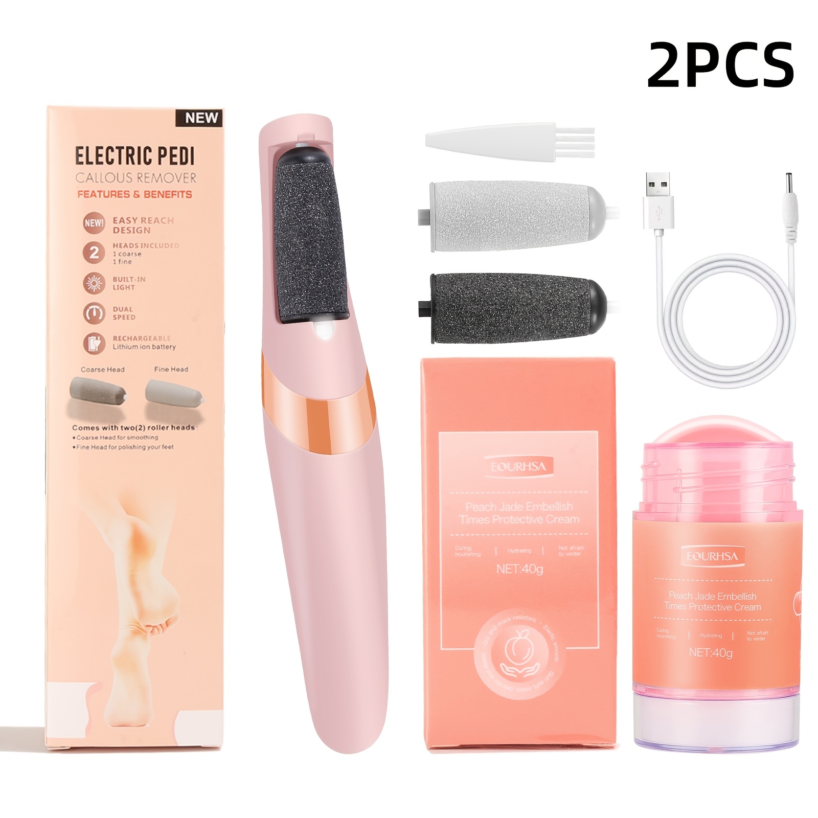 TEMU Remover For Feet, Electric Foot Remover Rechargeable Pedicure Tools Smooth Pedicure Wand Electronic Foot File, Equrhsa Foot Care Cream Cracked