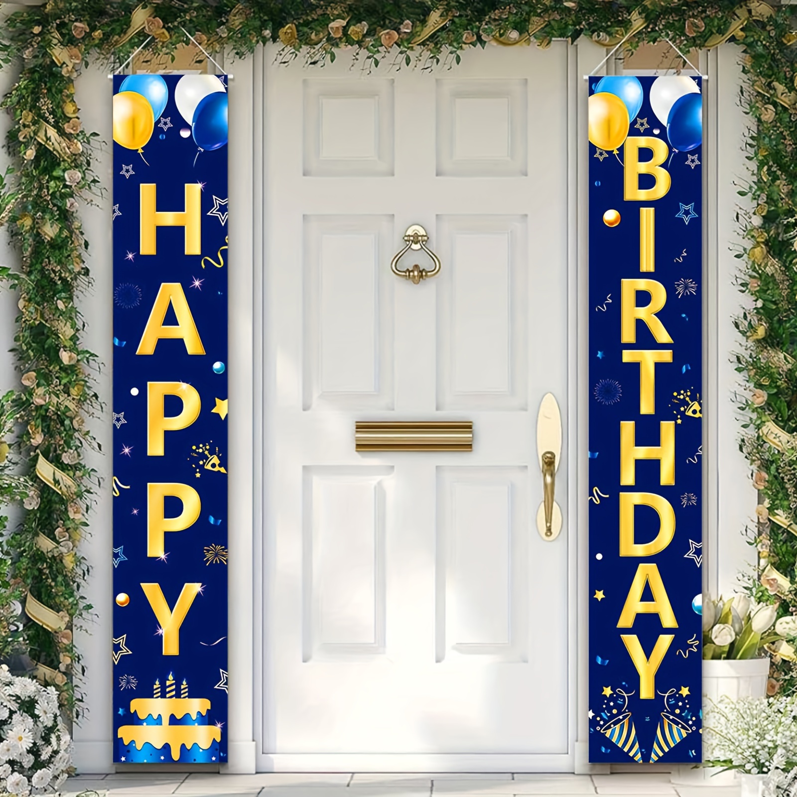 

Navy Blue And Gold Birthday Decorations, Polyester Entryway Door Banners Set For Men, Happy Birthday Porch Sign, Blue & Gold Party Props For Outdoor Indoor Celebration Decor, Pack Of 2