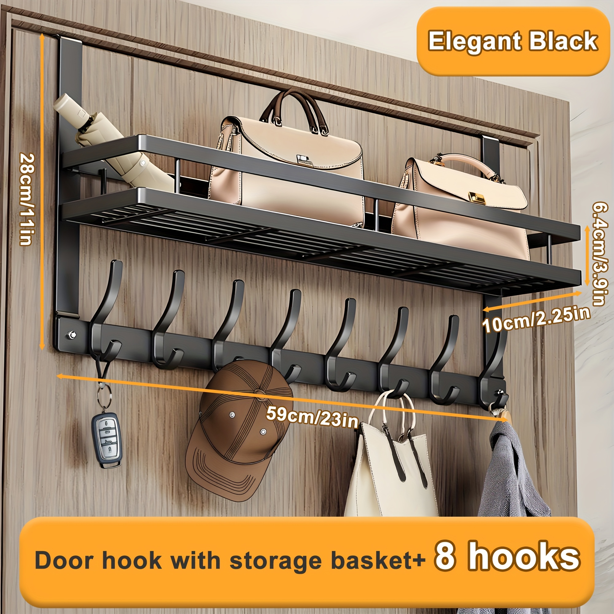 TEMU 1pc Door Storage Rack With Hooks - .metal Construction.multifunctional Metal Hook, Durable And Space-saving For Bedroom, Bathroom, Or Entryway - Perfect For Clothes, Bags, Keys, And More.