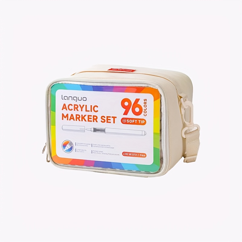 TEMU LANGUO 192/96 Couleurs Nouveau Produit Lançé, Ensemble Sac pour CD avec Marqueurs à Tête de Pinceau Souple Empilables, Ensemble de Marqueurs de