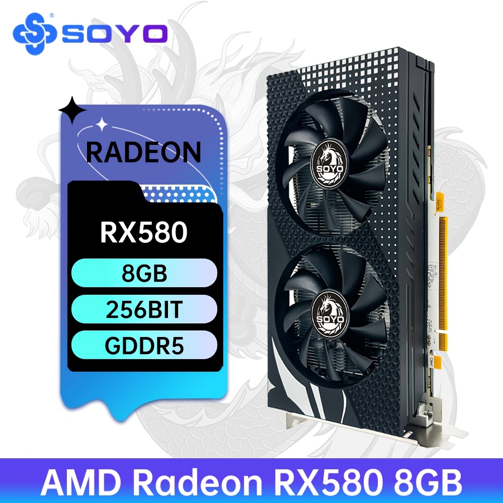 

1pc Soyo Rx580 8gb Gddr5 Graphics Card, 256 Bit Dual Fans, Hdtv Display Port, Dvi, X 16 3.0, Pc Gaming With No Battery Required