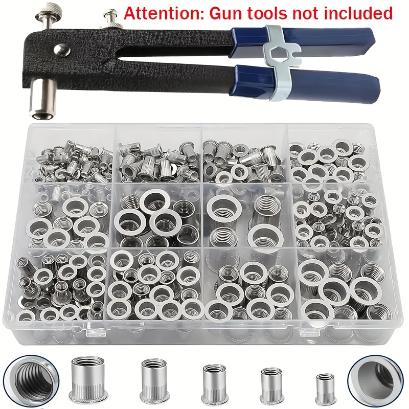 

165pcs Aluminum Rivet Nut Combination Kit, Threaded Inserts For Metal Plates, Steel Plates, Aluminum Plates, Stainless Steel Plates, Plastic Plates And Fiberglass Plates - M3 To M12 Sizes