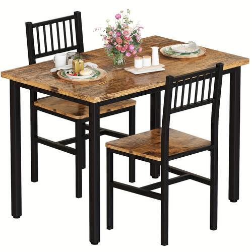industrial 3pcs dining table set small kitchen table with 2 chairs space saving furniture for dining room living room apartment small