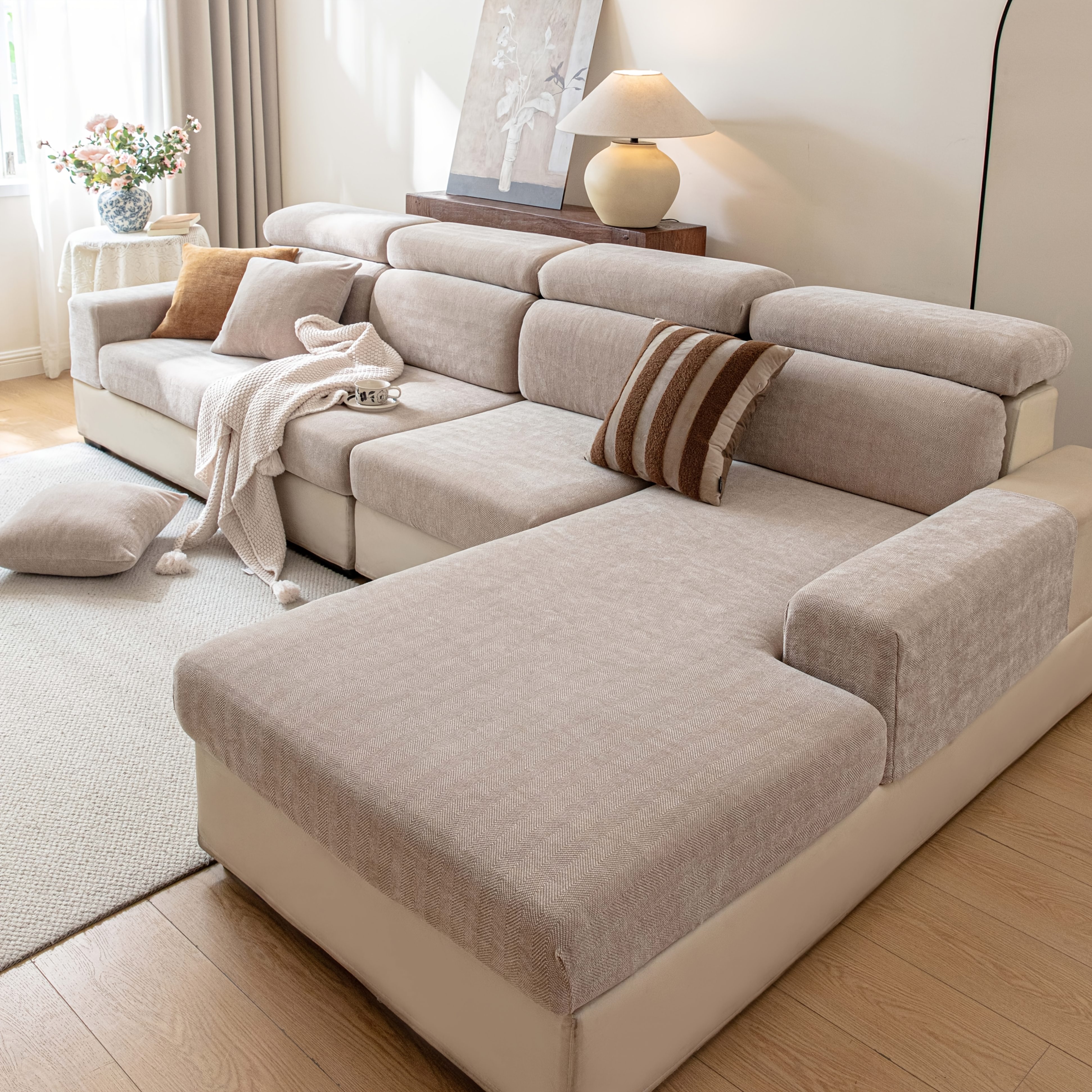 TEMU 1pc New Solid Color Universal Split Anti-scratch Cat Resistant Protective Sofa Elastic Package Sofa Cushion Sofa Cover