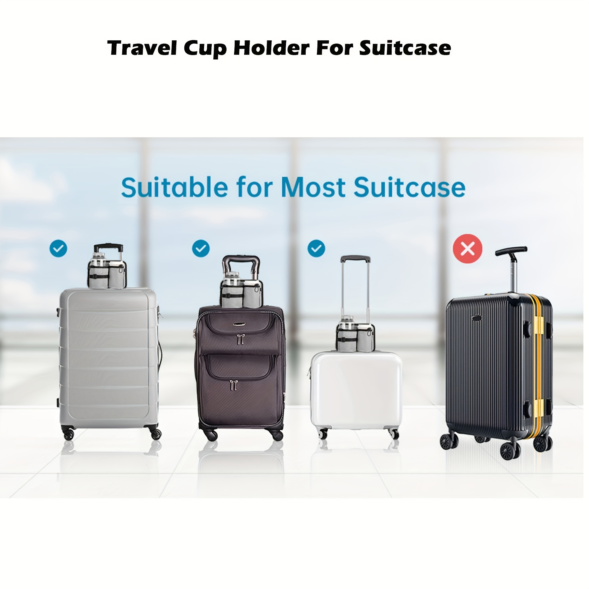 1pc Adjustable Suitcase Cup Holder, Portable Travel Accessory, Durable Fabric, Reusable Drink Caddy For Luggage Handle, Easy Attach Design, Fits Most Cup Sizes, Convenient Organizer