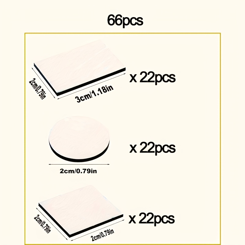TEMU 66 pièces de ruban adhésif double face super résistant avec couche de mousse EVA, rondes, carrées et rectangulaires. Convient pour murs, sols,