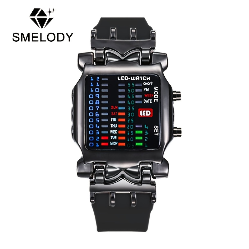 

1pc Smelody Sports Watch, Water-resistant Stainless , Led Display, , Date , Battery Powered With Button Cell, Electronic Quartz Movement