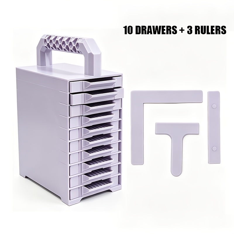 13pcs Portable Diamond Painting Storage Set, 10-Drawer Organizer Cabinet with 3pcs Positioning Rulers, Handheld Craft Bead Accessory Storage Box
