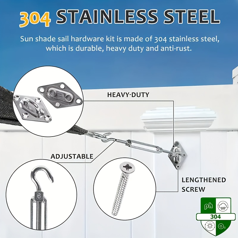 Stainless Steel 48pcs Sunshade Sail Hardware Kit - Triangular And Square Awning Fixing Accessory Set - for Outdoor Use, Includes Screw Buckles, Spring Hooks, Eye Pads, PVC Coated Steel Wire Rope, And Screws