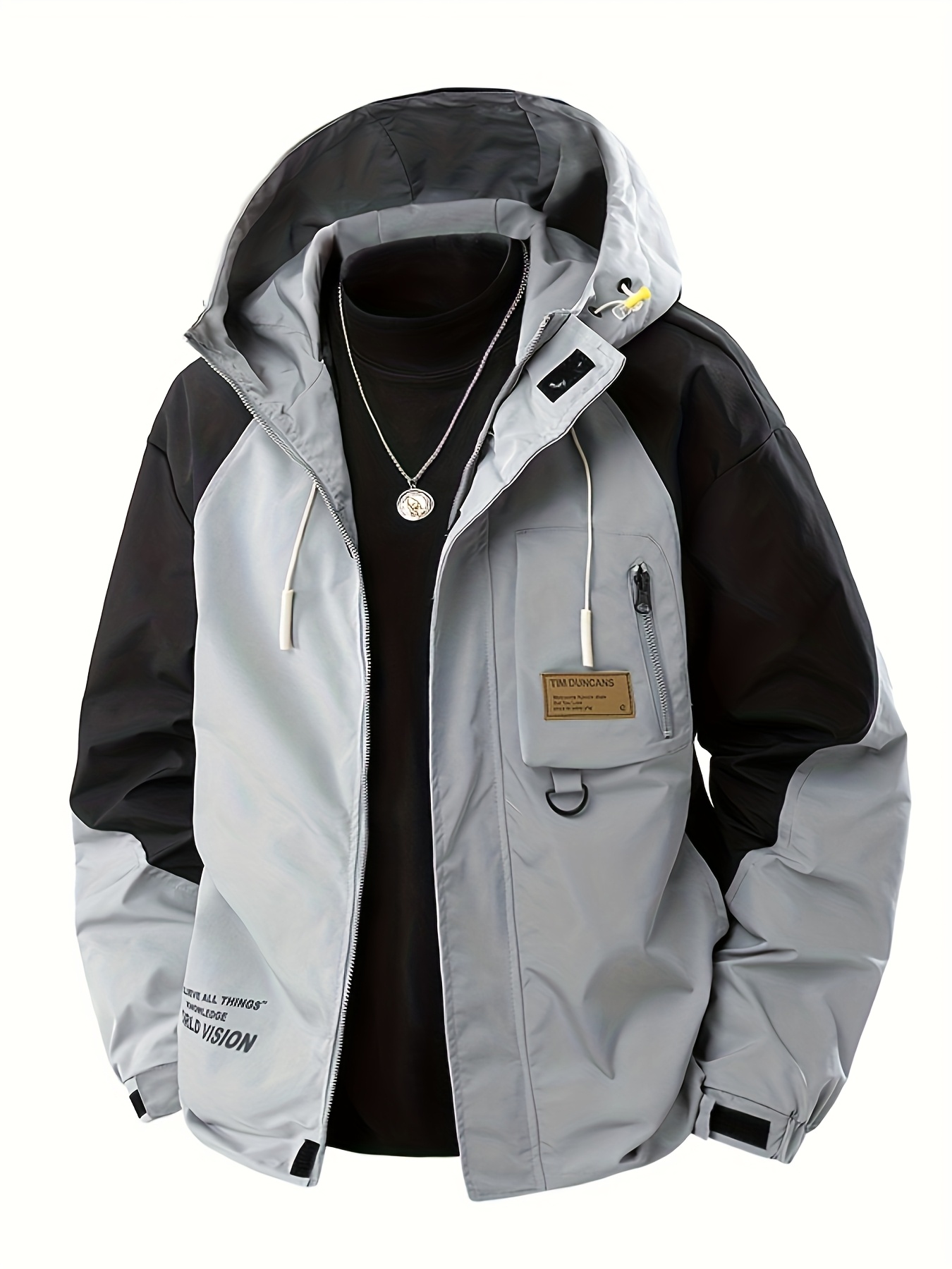 Plus Size Windbreaker Jacket Casual, Loose Fit, Zip-Up Hooded Workwear  with Pockets, Fall Spring Outerwear|Hooded Jacket|Zippered Jacket