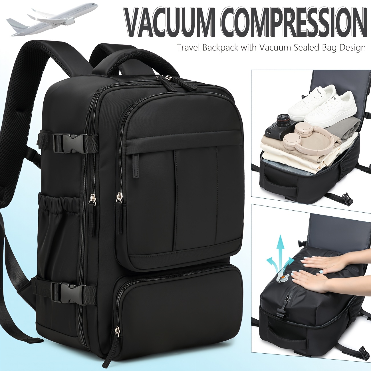 E-shop Verbesserte Vakuum-Kompressions-Reisetasche, kompatibel mit Ryanair Handgepäck-, Unisex, Kompakter Rucksack mit großem Fassungsvermögen,
