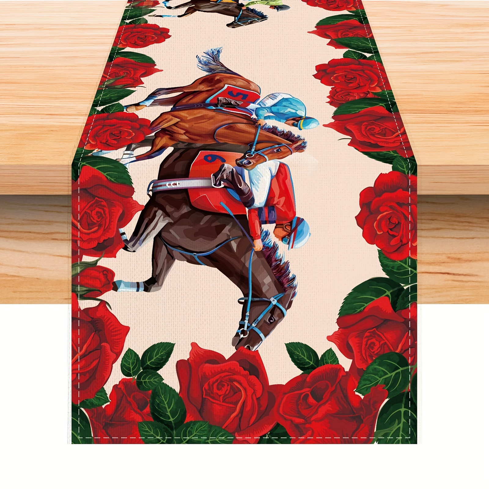 

1pc, Table Runner, Kentucky Derby Horse Racing Table Runner, Horse Race Game Decor, Decoration And Supplies For Home