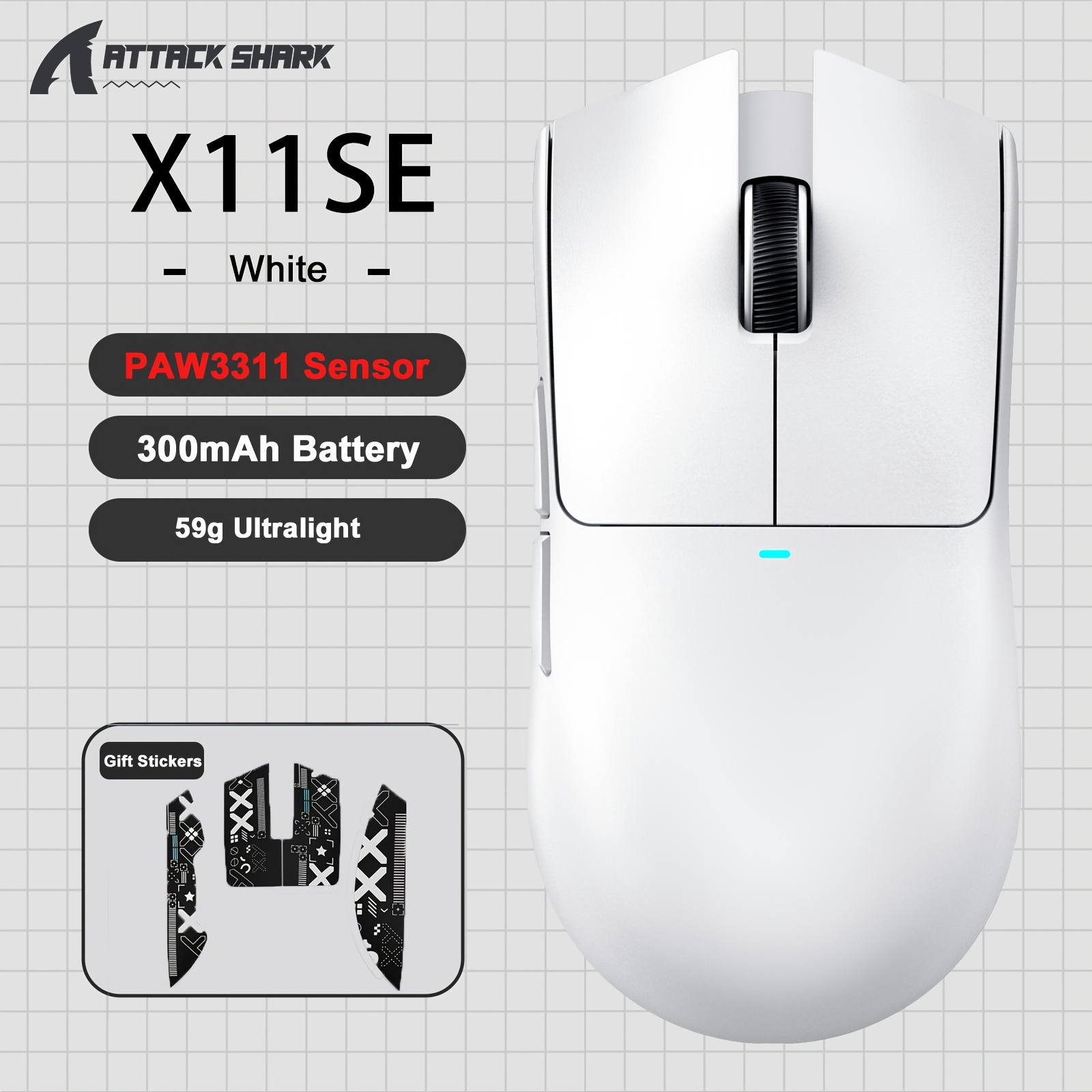 shark x11se wireless gaming mouse 63g ultra wireless 2 4g wired 1000hz   paw3311 sensor 300mah battery right left hand compatible compatible with pc   ps   rgb free low   Product details 1