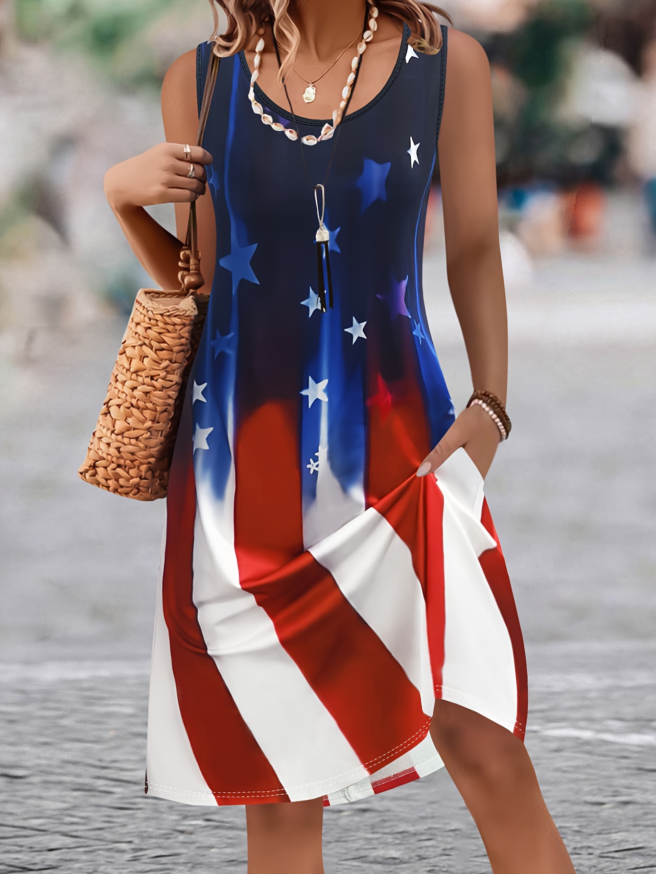 knee length dresses for ladies Women's Patriotic Stars Racerback Tank Dress Made in USA – Classy Cozy Cool  | Made in USA main image 0