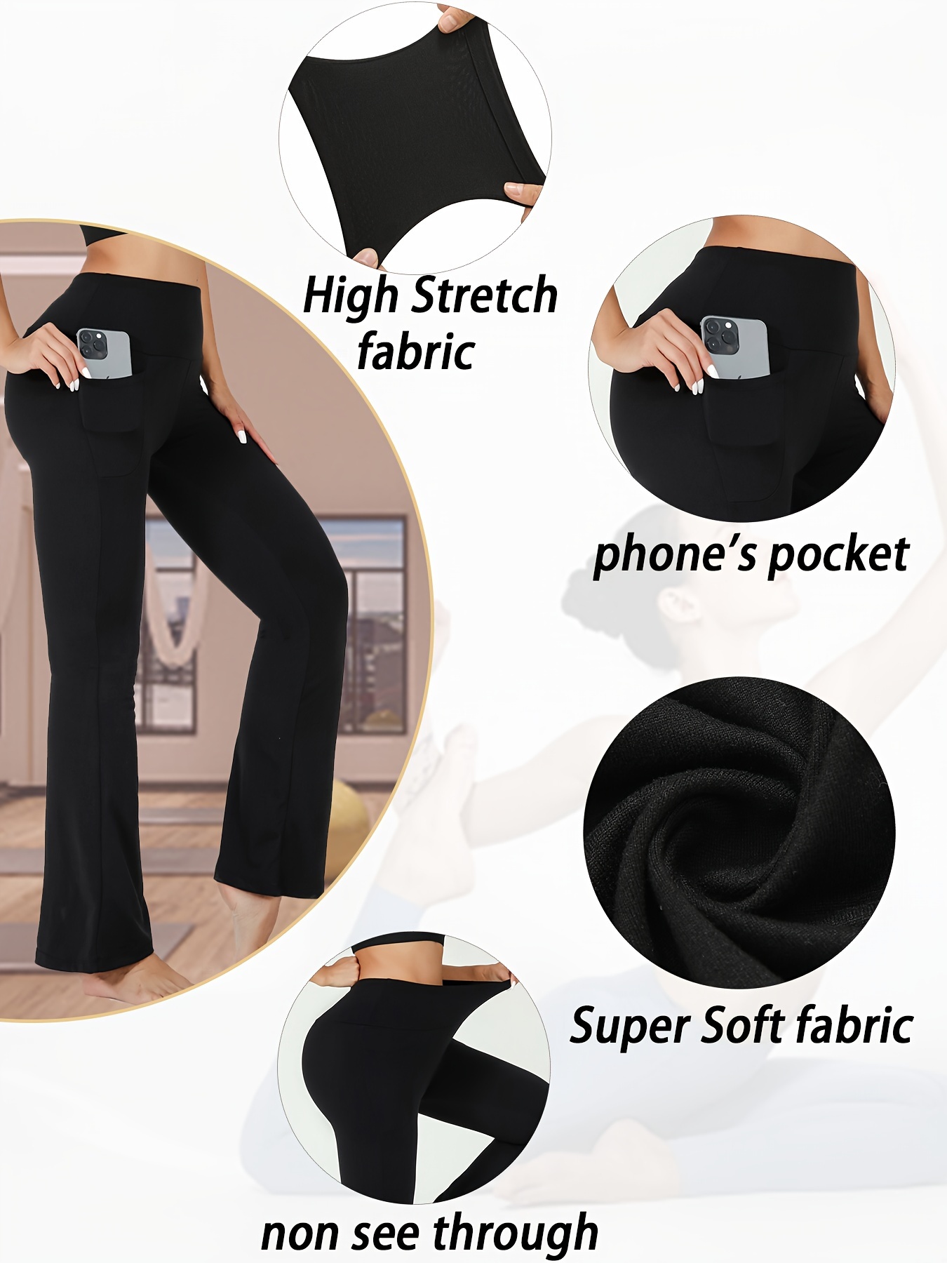 Women's Super Soft Flare Pants Pockets High Waisted Tummy - Temu