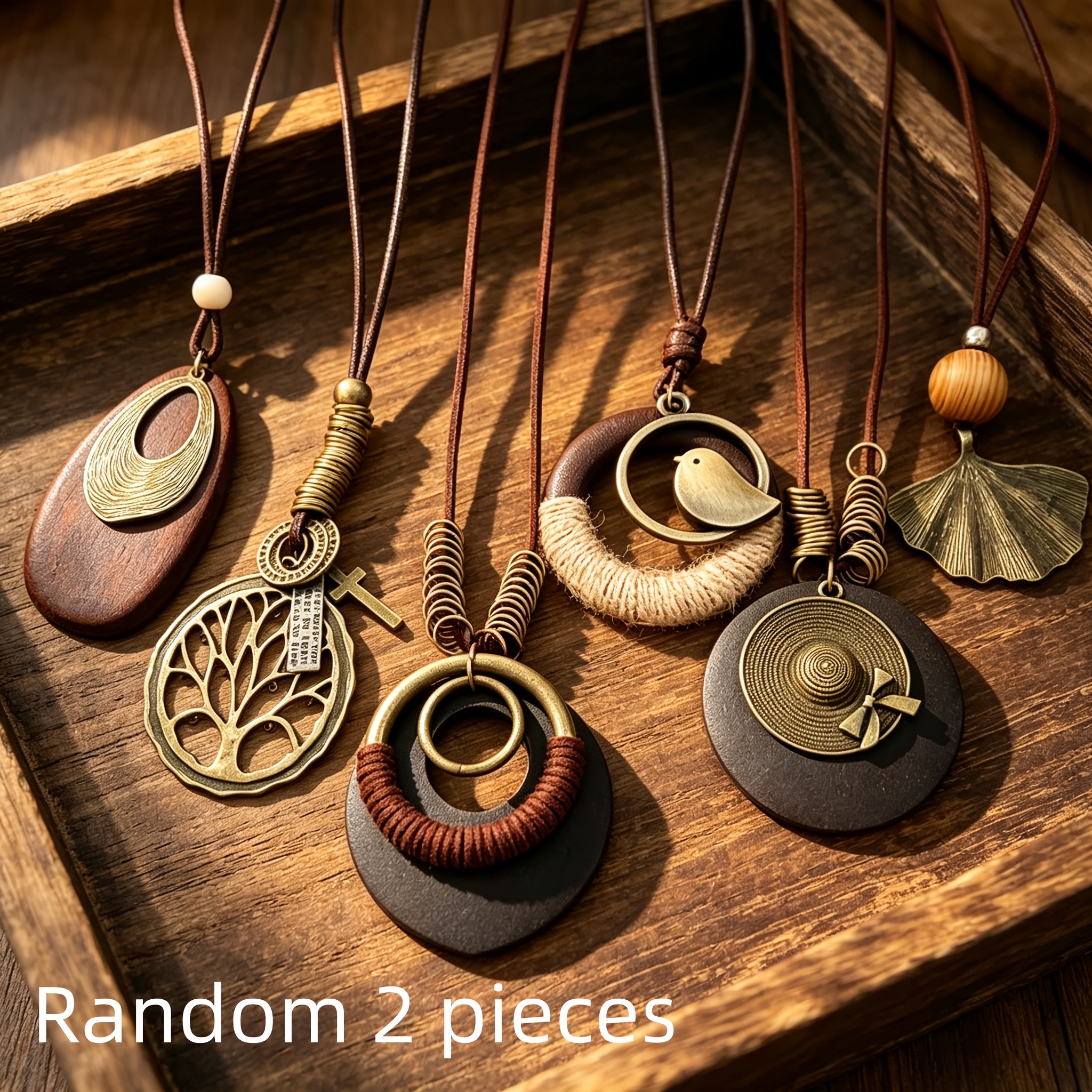 TEMU 2pcs Random Retro Pendant Necklaces, Light Luxury High-end Versatile Chain For Sweater, Unisex Daily Vacation Wear, Valentine's Day Gift,