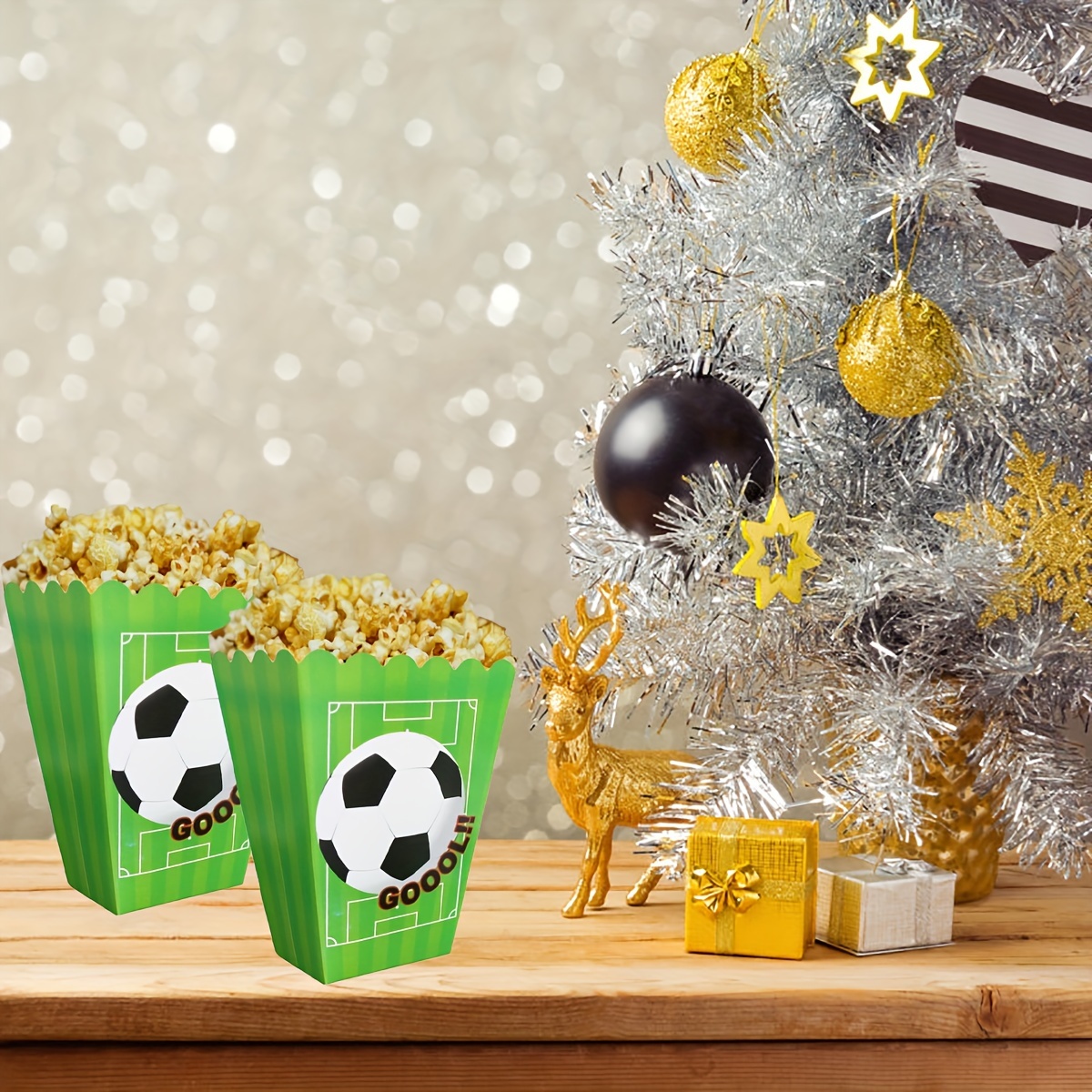

12pcs, Football Party Popcorn Box, Cardboard Green Football Party Gift Packaging Box, For Football Theme Birthday Party, Fan Party, Graduation Celebration