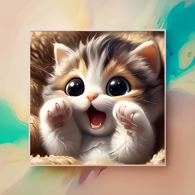 1pc 5d Cube Full Diamond Painting Kit, Cute Cat Animal Handmade Set, Suitable For Beginners And Craft Enthusiasts, Essential Decor And Ornament For Living Room, Bedroom, Study, And Other Indoor Spaces