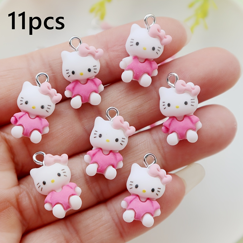 Image of Best Gift 11pcs Hello Kitty Resin Charms - Adorable Pink Dress Kawaii Kitty Figure - Y2k Aesthetic Cabochons - For Making, Phone Straps, Bracelet & Shoe Decoration