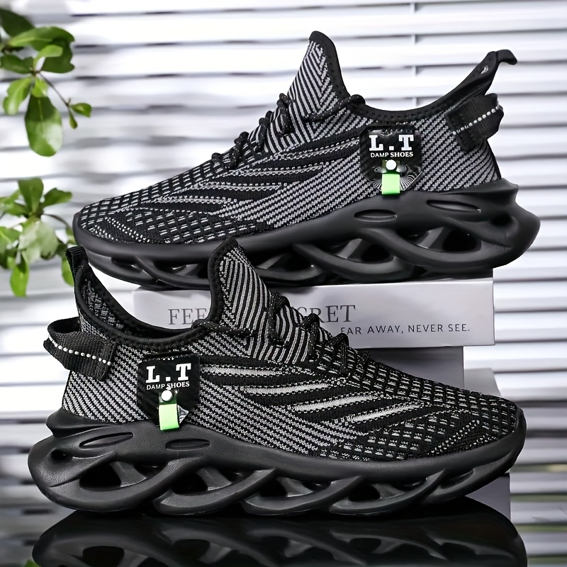 TEMU Men's Knit Breathable Lace Up Running Shoes, Lightweight Comfy Sneaker, Spring And Summer