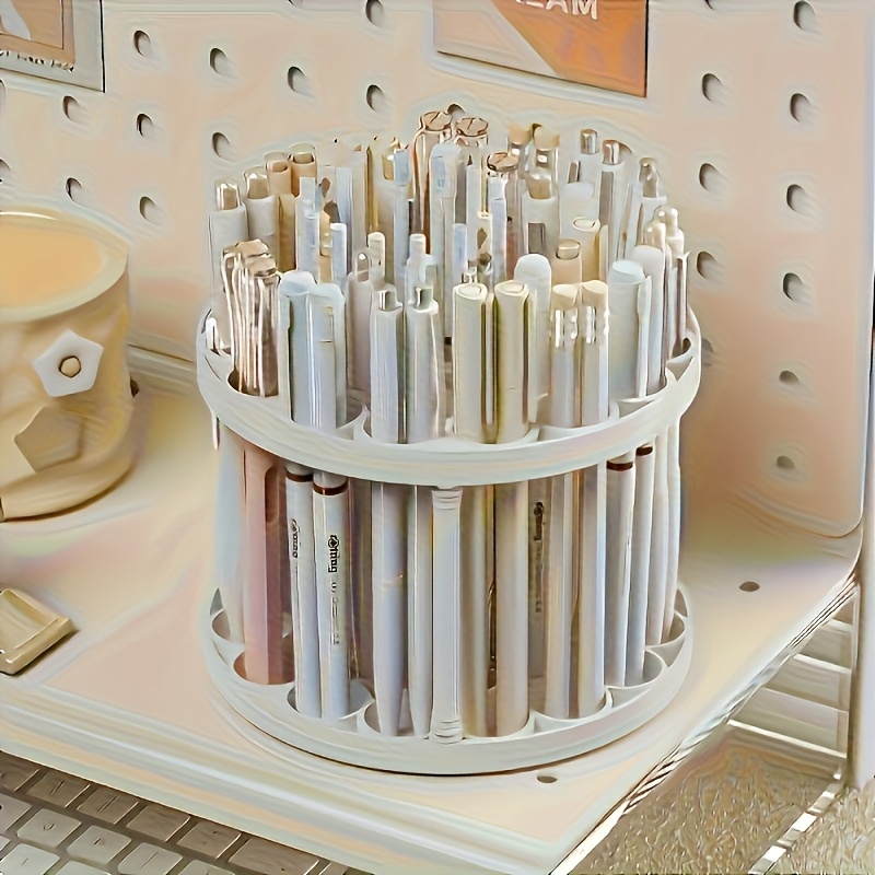 360 rotating paint brush holder space saving white desktop organizer with polished   ceramic coated plastic inserts for art  s pens makeup tools elegant design for home or office office desk accessory modern white organizer polished   paint   paint brush organizers Product details 5