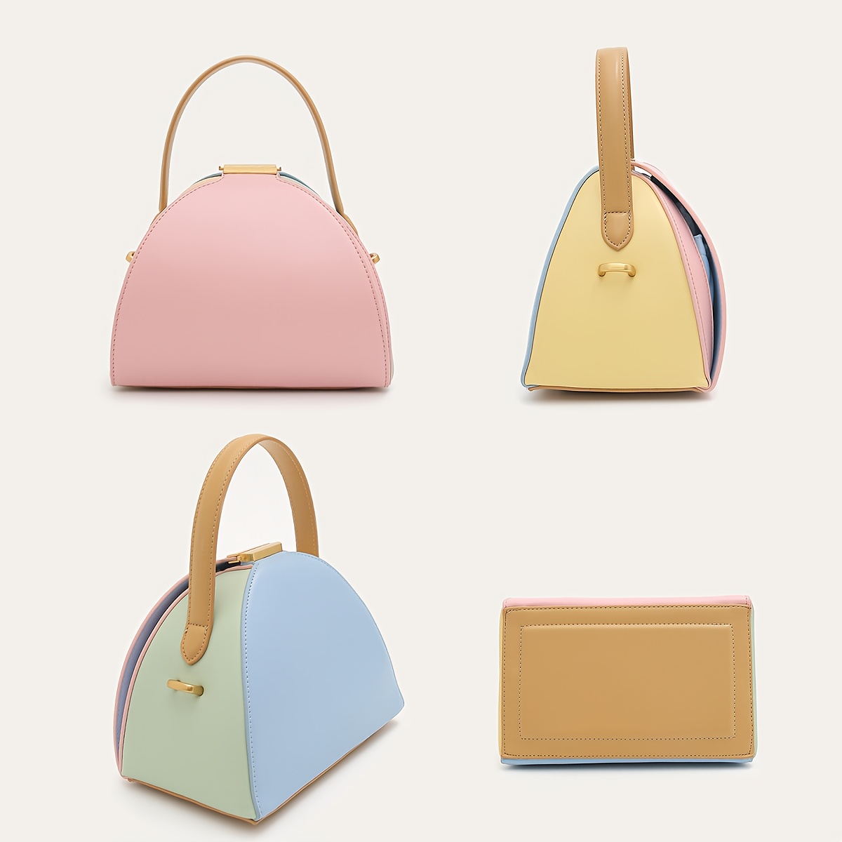 CEZIRA Women's Minimalist Elegant PU Vegan Crossbody Bag with Adjustable Long Strap & Top Handle, Squeeze Lock Closure, Box Shape Design - White & Pink, Versatile for Daily Commute, Work, Casual Outings, Crossbody Purse, Sleek Handbag, Travel Accessory, Modern Style, Highquality Finish, Compact Purse, Stylish Ladies