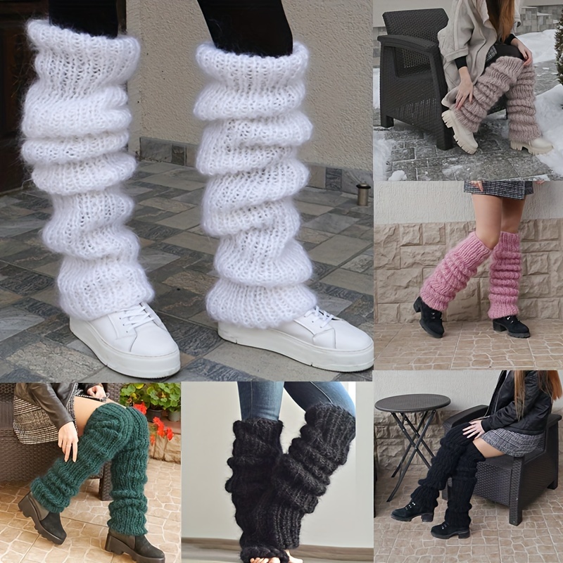 

Women's Plus Size Chunky Knit Over-the-knee Socks, Fashion Casual Y2k Style, Polyester & Spandex, Solid Color, Hand Wash Or , 1 Pair