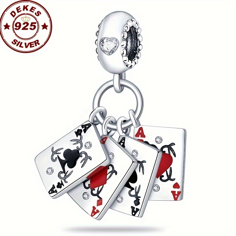 1pc Sterling Silver Ace of Spades Charm, S925 Silver Pendant for Bracelet and Necklace, DIY Jewelry Making, Gift for Card Game Lovers, Weighs 3 Grams