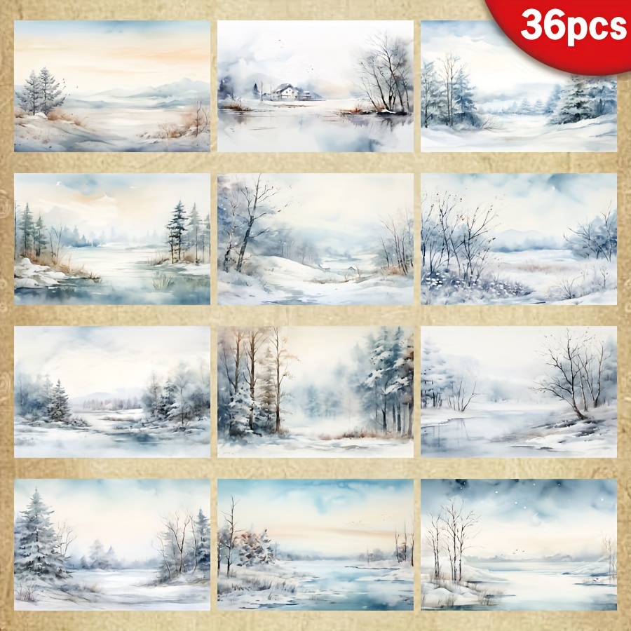 

36 Sheets A5 Vintage Winter Scrapbook Paper, Snow Scenery Diy Craft Supplies For Greeting Cards, Bullet Journals & Decoration, Uncoated Recyclable Material, Ideal For Daily Office Use