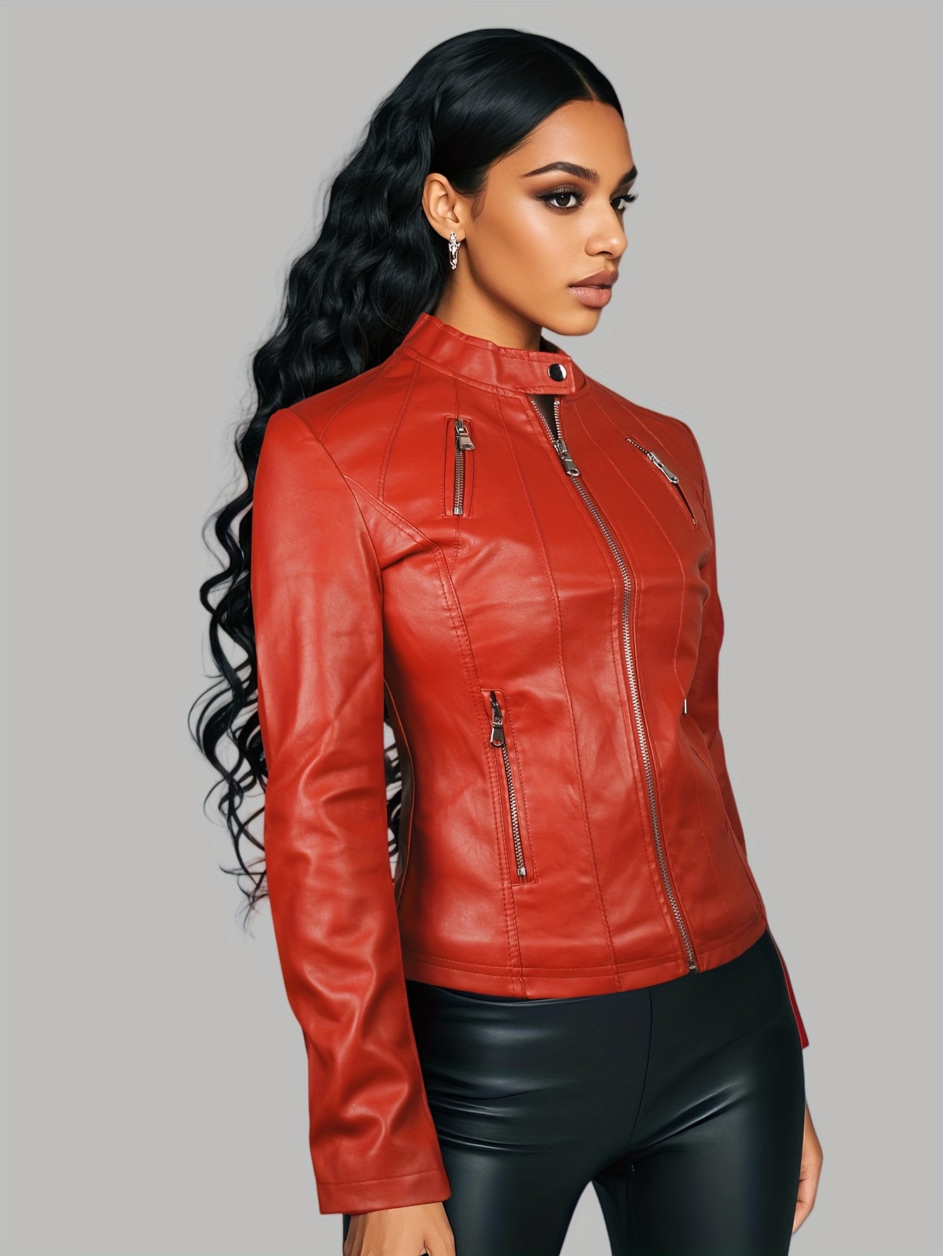 1pc y2k style women's asymmetrical leather biker crop top jacket