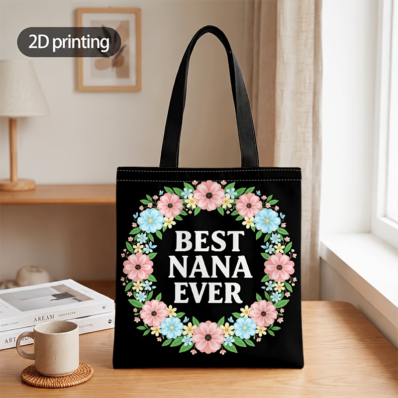 TEMU Best Ever Floral Wreath Print Tote Crossbody Bag Suitable For Daily Use & Gift For Grandma, Unisex Women' & Men' Shoulder Bag, Machine Washable