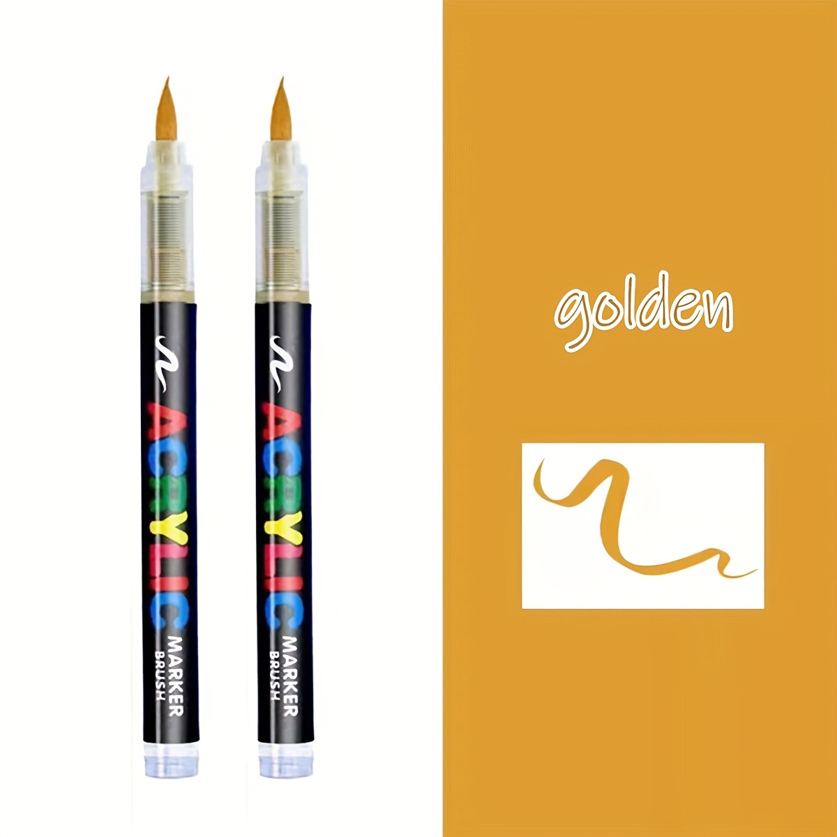 TEMU Guangna 2pcs Acrylic Markers, Black, White, Golden, Silver Four-color, Soft Head Brush, Used For Painting, Marking, Calligraphy Practice,